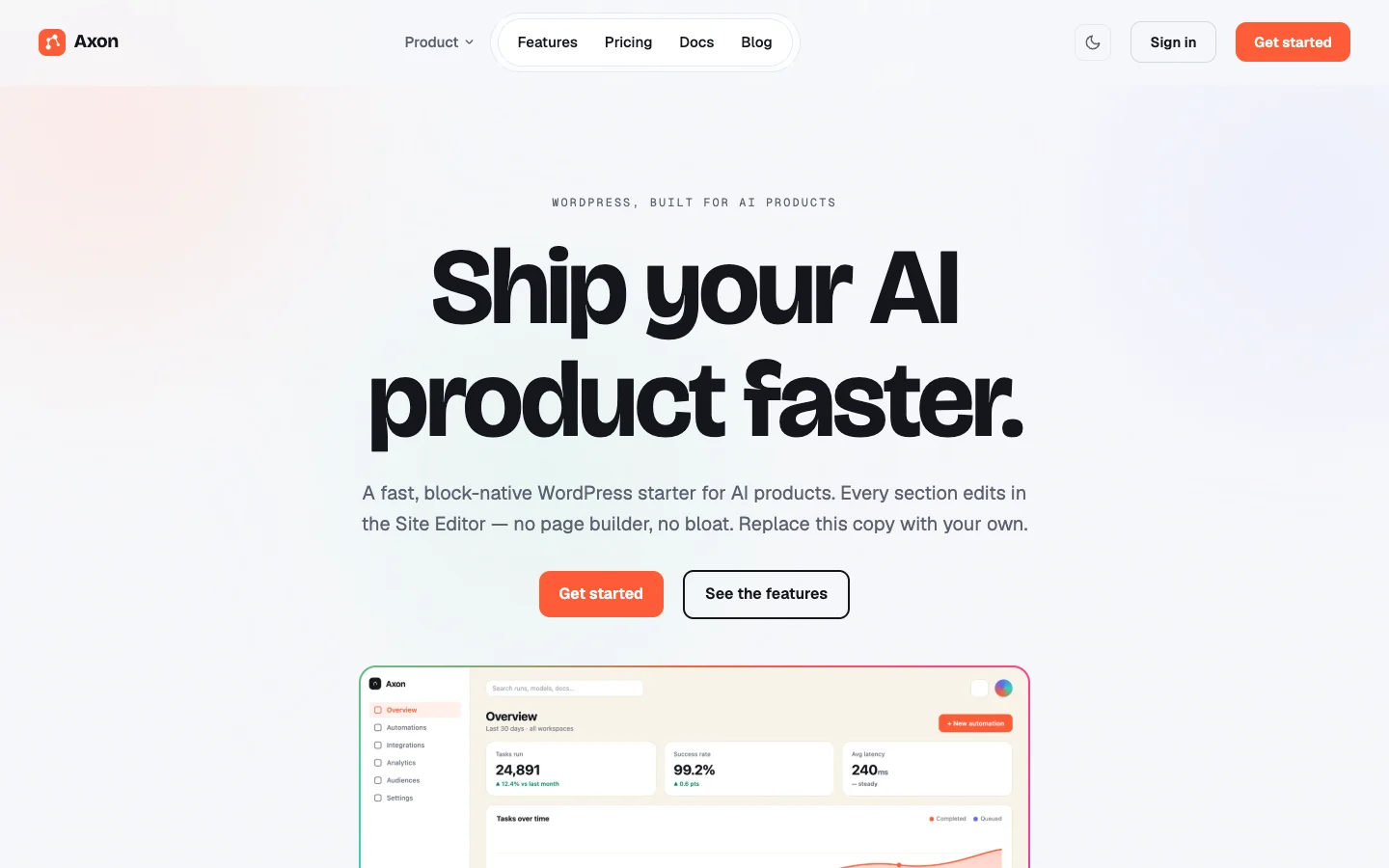 Axon theme homepage preview